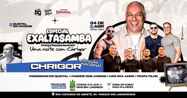 Imagem do evento ESPECIAL EXALTASAMBA PARA RELEMBRAR Uma noite com Chrigor