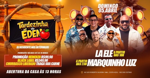 Imagem do evento Tardezinha do Éden | 05ABR (DOM) | Tô no Trabalho