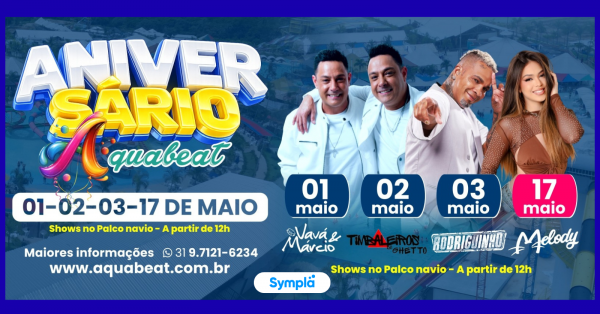 Imagem do evento ANIVERSARIO AQUABEAT MELODY | VAVA E MARCIO | RODRIGUINHO | TIMBALEIROS |