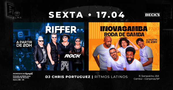 Imagem do evento INOVASAMBA + SONDBRONDER + DJ CHRIS PORTUGUEZ NO ALMA CAMPINAS | 17.04