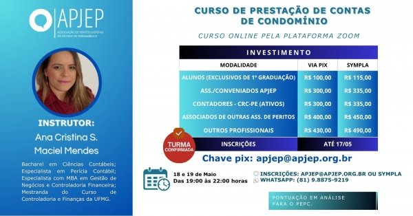 Imagem do evento ATENÇÃO! CURSO ONLINE: PRESTAÇÃO DE CONTAS DE CONDOMÍNIO