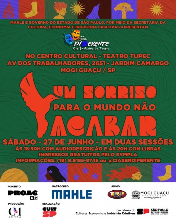 Imagem do evento Um Sorriso para o Mundo Não Acabar - Mogi Guaçu (27/06 - 18:30h e 20h)