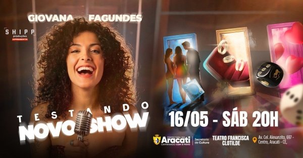 Imagem do evento Giovana Fagundes em ¨Testando NOVO SHOW¨ | Aracati - CE ~ 16/Maio 20h Sáb 20h