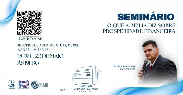 Imagem do evento SEMINÁRIO - O QUE A BÍBLIA DIZ SOBRE PROSPERIDADE FINANCEIRA