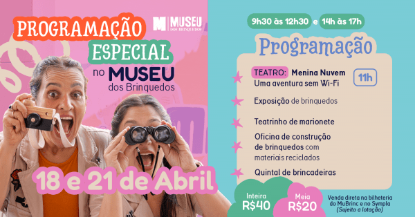 Imagem do evento 18 de abril | Menina Nuvem - Uma aventura sem wi-fi - teatro + brincadeiras + oficina + exposição