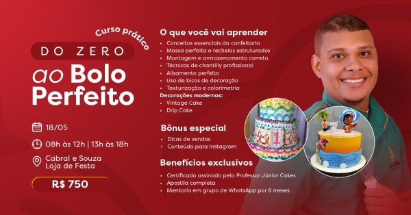 Imagem do evento Do Zero ao Bolo Perfeito com:  JUNIOR CAKES