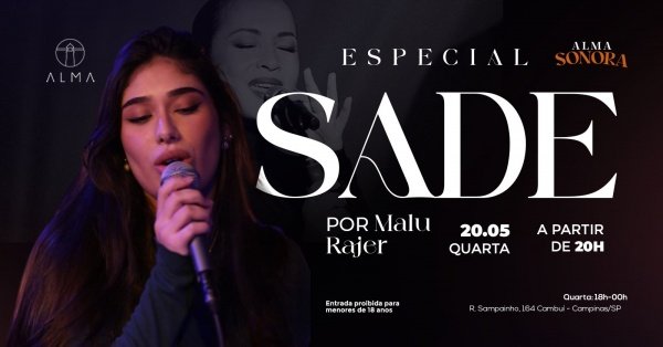 Imagem do evento ESPECIAL SADE POR MALU RAJER NO ALMA CAMPINAS | 20.05