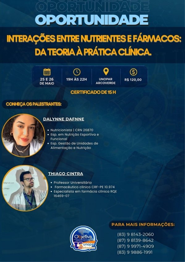 Imagem do evento INTERAÇÃO FÁRMACO-NUTRIENTE: TEORIA E PRÁTICA