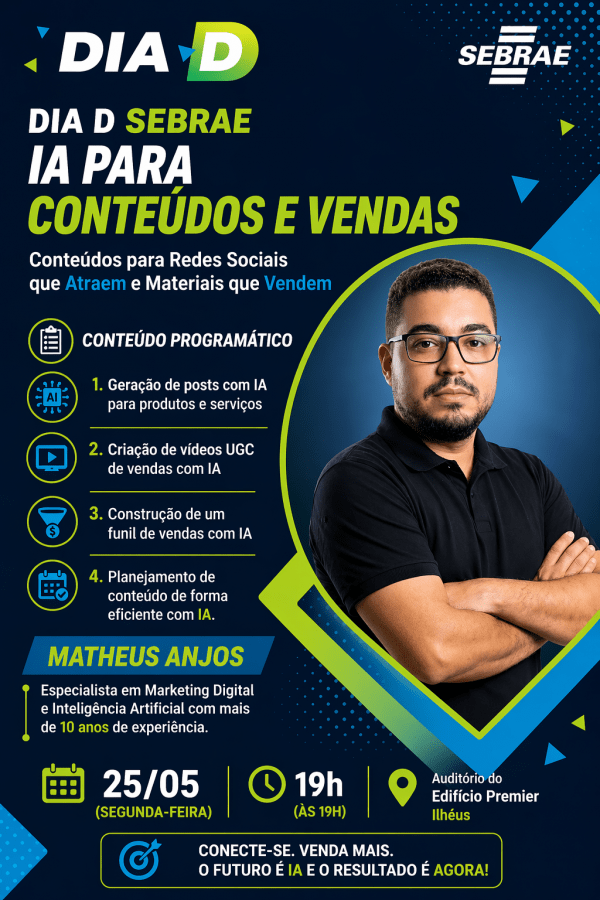 Imagem do evento DIA D SEBRAE: IA para Conteúdos e MKT, atraia mais clientes e venda mais! ITABUNA