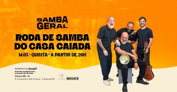Imagem do evento SAMBA PRA GERAL COM CASA CAIADA NO ALMA CAMPINAS | 14.05