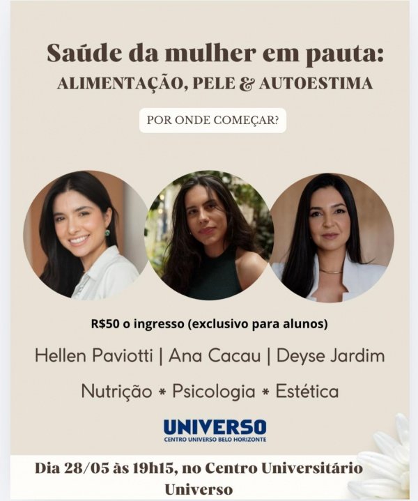 Imagem do evento Saúde da mulher em pauta: Alimentação, Pele & Autoestima
