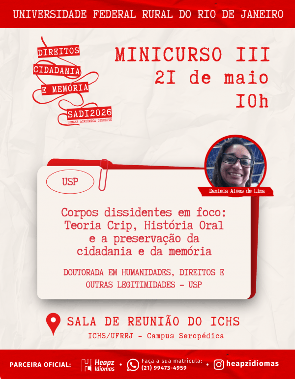 Imagem do evento Minicurso - Corpos dissidentes em foco: Teoria Crip, História Oral e a preservação da cidadania