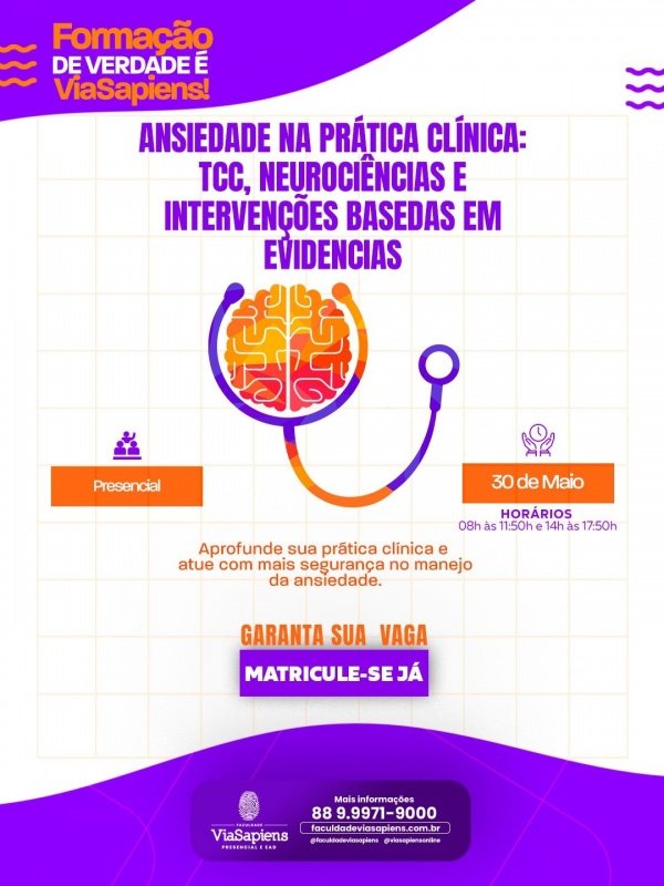Imagem do evento Curso - Ansiedade na Prática Clínica: TCC, Neurociências e Intervenções Baseadas em Evidências