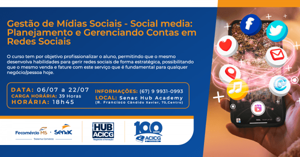 Imagem do evento Gestão de Mídias Sociais - Social Media: Planejamento e Gerenciando Contas em Redes Sociais