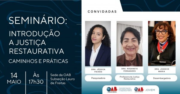 Imagem do evento SEMINÁRIO: INTRODUÇÃO  À JUSTIÇA RESTAURATIVA- CAMINHOS E PRÁTICAS