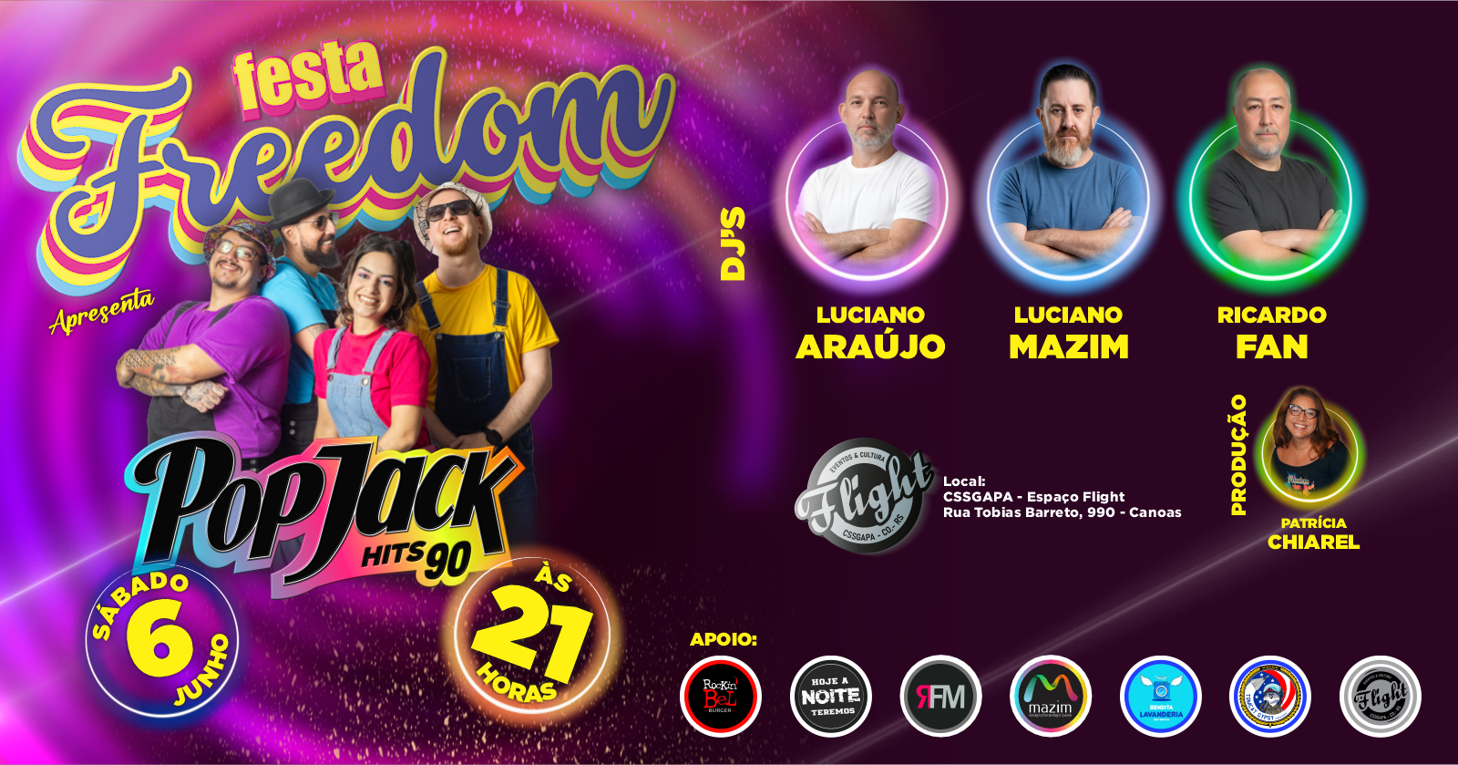 FESTA FREEDOM - CSSGAPA - SHOW DA BANDA POJACK90 - 06 DE JUNHO -ESPAÇO FLIGHT - Canoas, RS