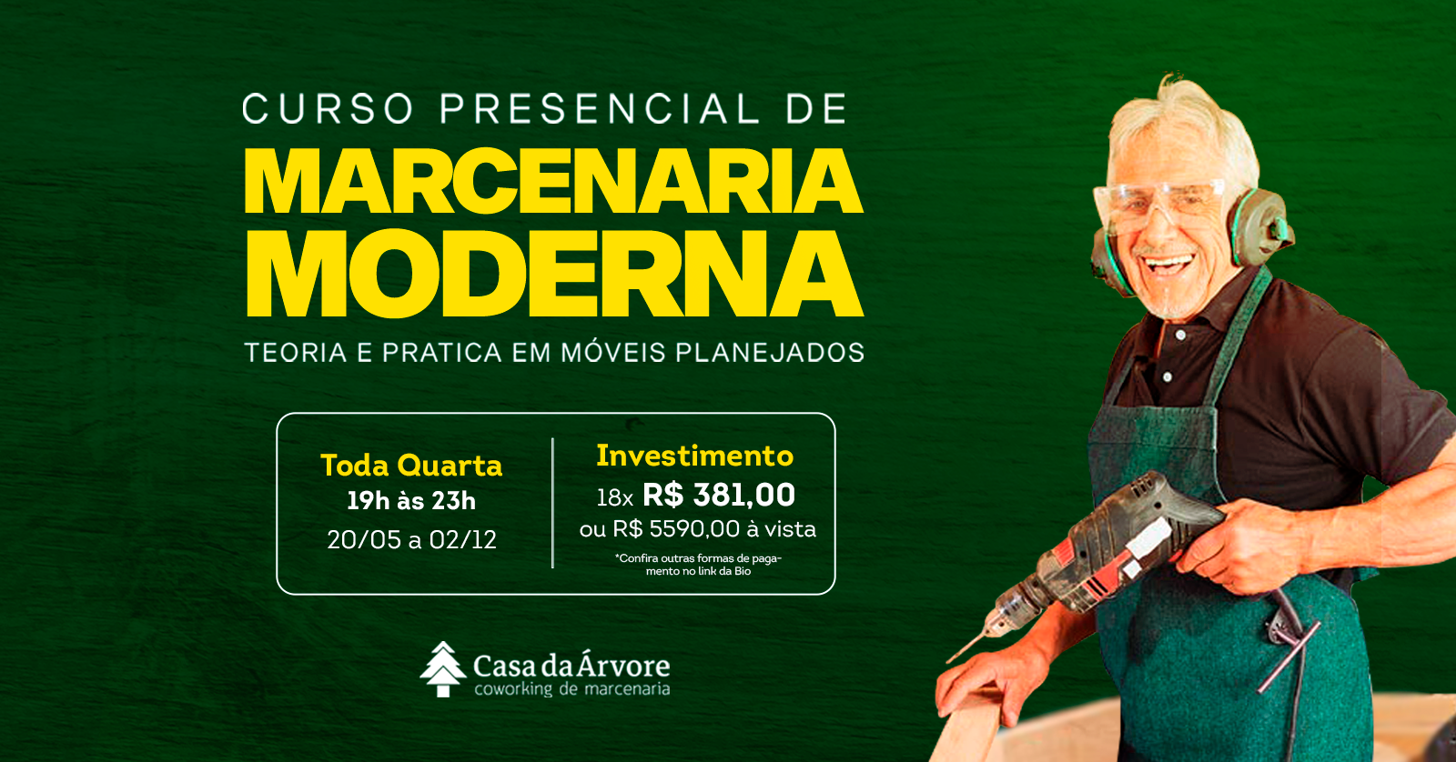 Curso presencial de MARCENARIA MODERNA - teoria e prática em móveis planejados
