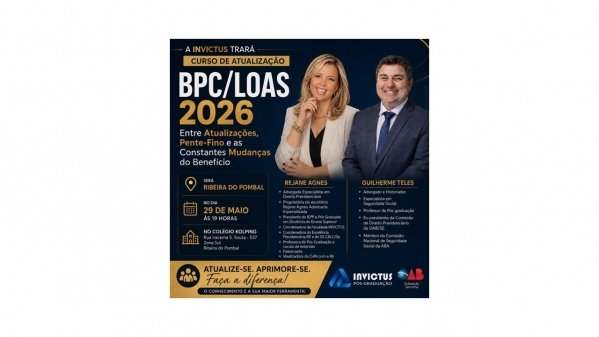 Imagem do evento Curso de atualização BPC/LOAS em Ribeira do Pombal. Que ocorrerá no Colégio Kolping