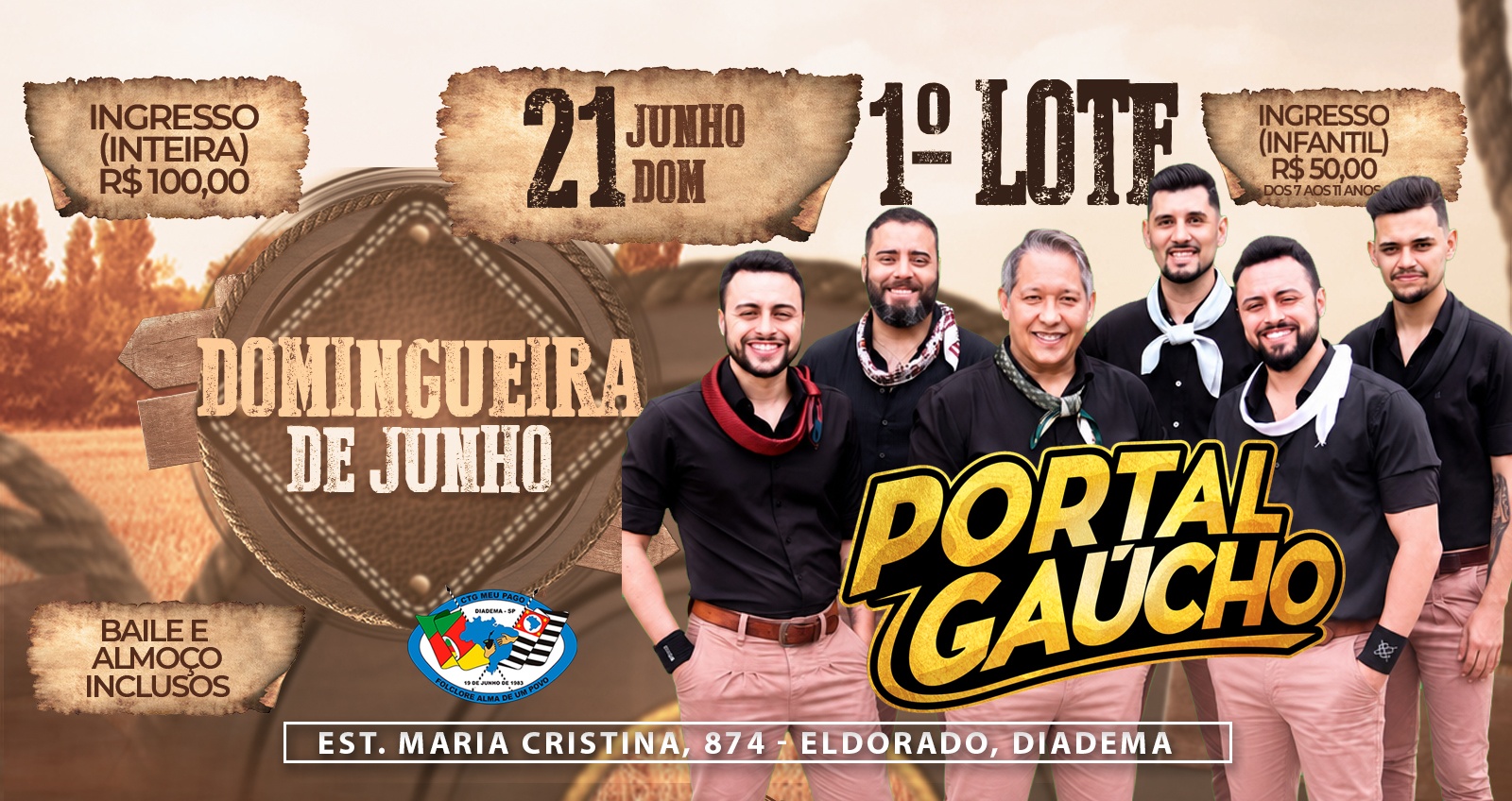 DOMINGUEIRA DE JUNHO! Show do grupo PORTAL GAÚCHO! - Diadema, SP