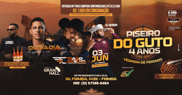 Imagem do evento Piseiro do Guto | 04 anos