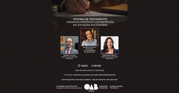 Imagem do evento Oficina de Testamento: Desafios Práticos e Estratégias na Atuação Sucessória
