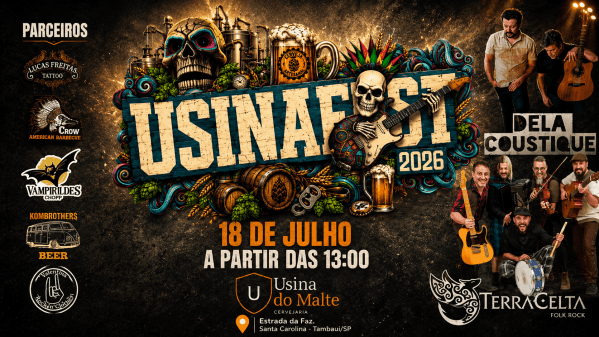 Imagem do evento USINAFEST 2026 - Terra Celta, Dela Coustique, Cervejarias e muito mais!