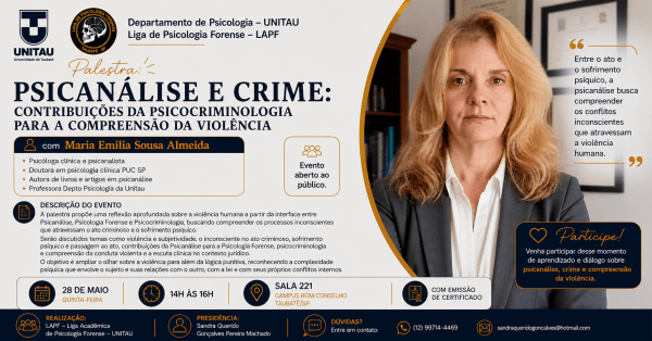 Imagem do evento Psicanálise e Crime: contribuições da psicocriminologia para a compreensão da violência