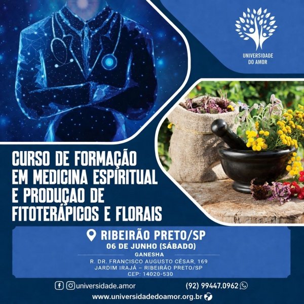 Imagem do evento CURSO DE FORMAÇÃO EM MEDICINA ESPIRITUAL E PRODUÇÃO DE FITOTERÁPICOS E FLORAIS
