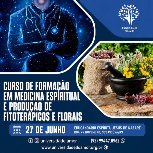Imagem do evento CURSO DE FORMAÇÃO EM MEDICINA ESPIRITUAL E PRODUÇÃO DE FITOTERÁPICOS E FLORAIS