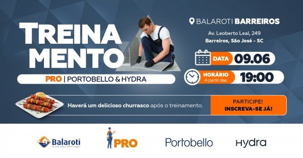 Imagem do evento Treinamento Portobello e Hydra - Balaroti Barreiros