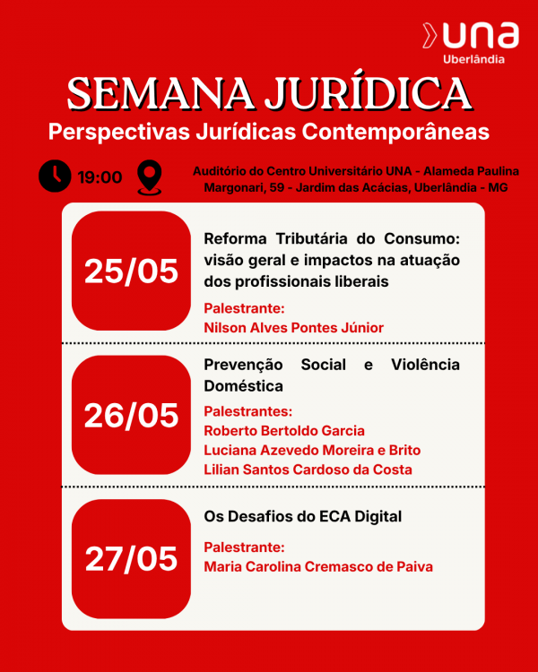 Imagem do evento SEMANA JURÍDICA UNA -  Perspectivas Jurídicas Contemporâneas