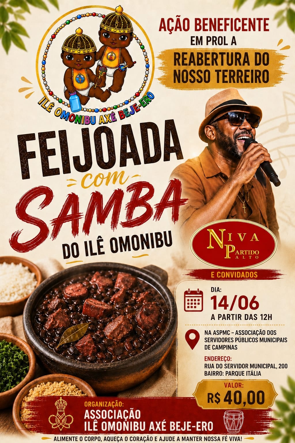 FEIJOADA COM SAMBA DO ILÊ OMONIBU - Ação beneficente em prol a reabertura do terreiro - Campinas, SP