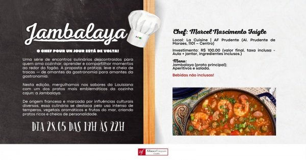 Imagem do evento JAMBALAYA - Cuisine CAJUN (cadienne) | Chef pour un jour 2026