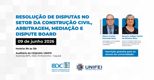 Imagem do evento Resolução de Disputas no Setor da Construção Civil, Arbitragem, Mediação e Dispute Board.