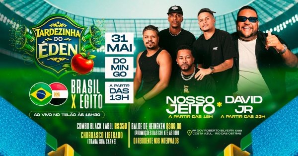Imagem do evento Tardezinha do Éden | 31MAI (DOM) | Tô no Trabalho