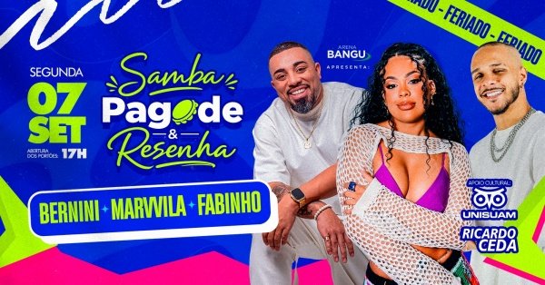 Imagem do evento Samba, Pagode e Resenha | 07SET (SEG) | Arena Bangu (Bangu Shopping)
