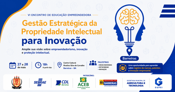 Imagem do evento GESTÃO ESTRATÉGICA DA PROPRIEDADE INTELECTUAL PARA INOVAÇÃO EMPRESARIAL  #BARREIRAS #UFOB #PROFNIT