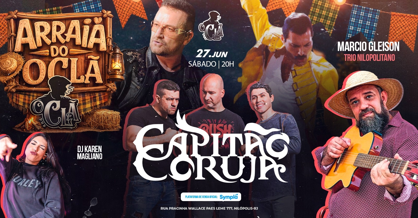 Especial à U2 e QUEEN + Uma viagem no Rock com a BANDA CAPITÃO CORUJA + MARCIO GLEISON + DJ KAREN - Nilópolis, RJ