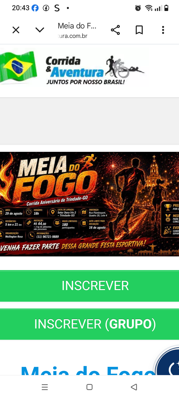 Meia maratona do fogo aniversário trindade 21km e 5km