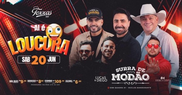 Imagem do evento TEXXAS BAR | SÁBADO - AÍ É LOUCURA COM SURRA DE MODÃO e CONVIDADOS