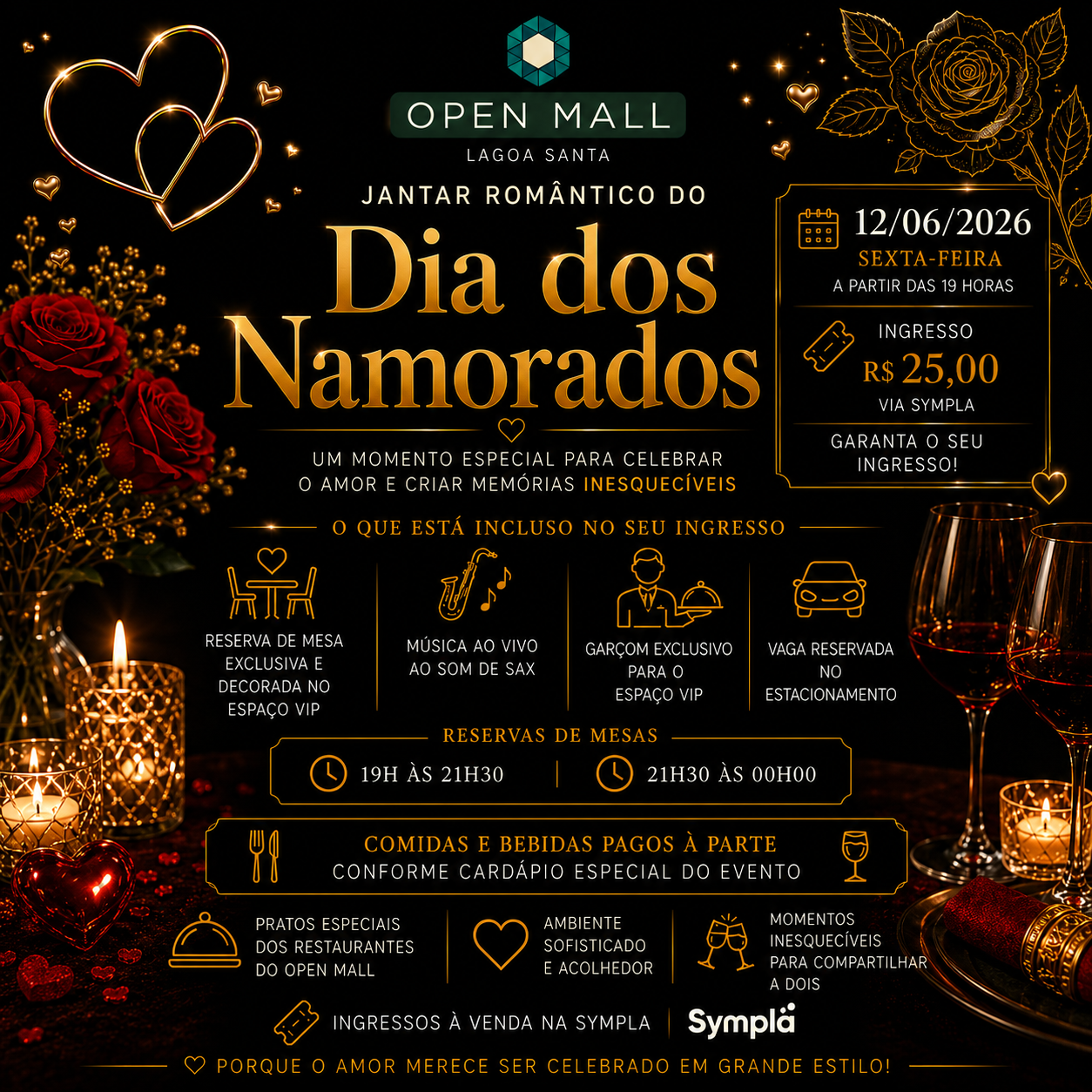 Jantar Romântico - Dia dos Namorados - Open Mall Lagoa Santa - Lagoa Santa, MG