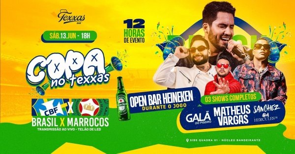 Imagem do evento TEXXAS BAR | SÁBADO - MATHEUS VARGAS - COPA NO TEXXAS | SANCHEZ - GALA DO PISEIRO - DJ HERCULES