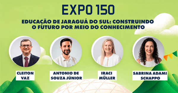 Cartaz da palestra Educação de Jaraguá do Sul: construindo o futuro por meio do conhecimento.
