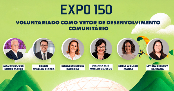 Cartaz da palestra Voluntariado como vetor de desenvolvimento comunitário.