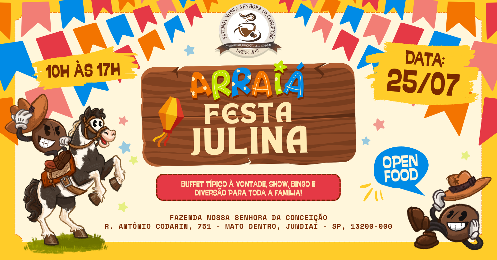 Festa Julina na Fazenda - Open Food na Roça 25/07 - Jundiaí, SP