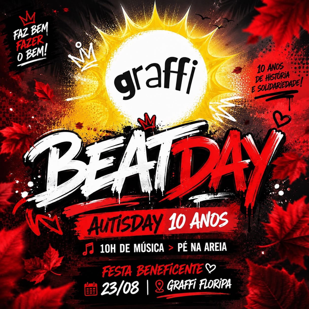 Banner oficial BEATDAY 23/08 - Festa Beneficente DJ AUTISDAY no GRAFFI Floripa - Florianópolis, SC