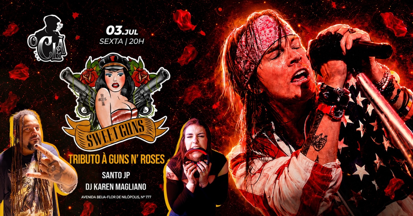 TRIBUTO À GUNS N`ROSES com a Banda SWEET GUNS + DJ KAREN MAGLIANO - Nilópolis, RJ