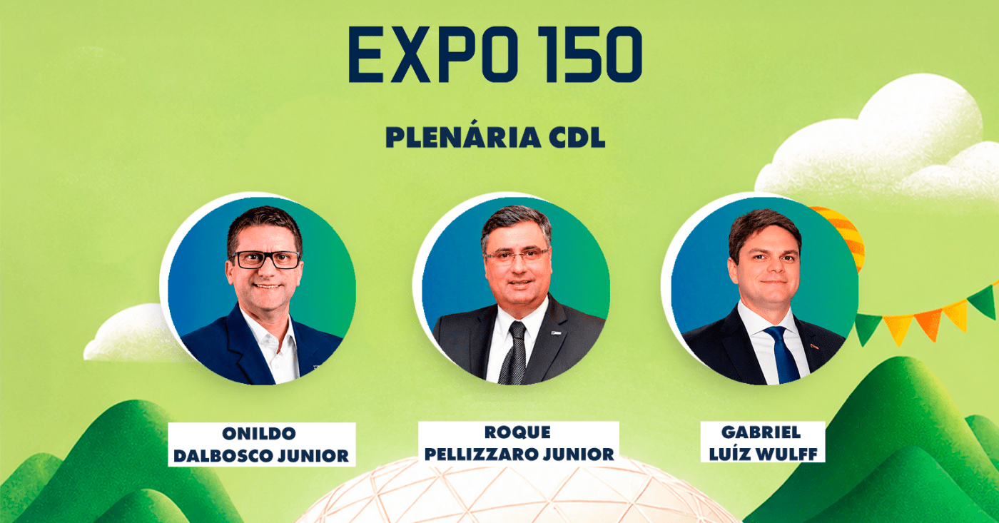 Cartaz da Plenária CDL com Onildo Dalbosco Junior e Roque Pellizzaro Junior.