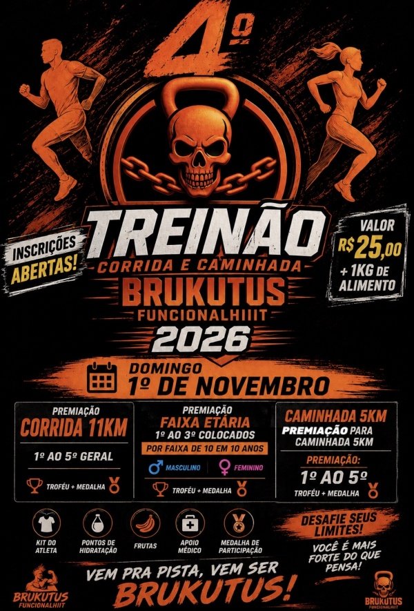 Imagem do evento 4º TREINÃO BRUKUTUS FUNCIONALHIIT ( CORRIDA E CAMINHADA)