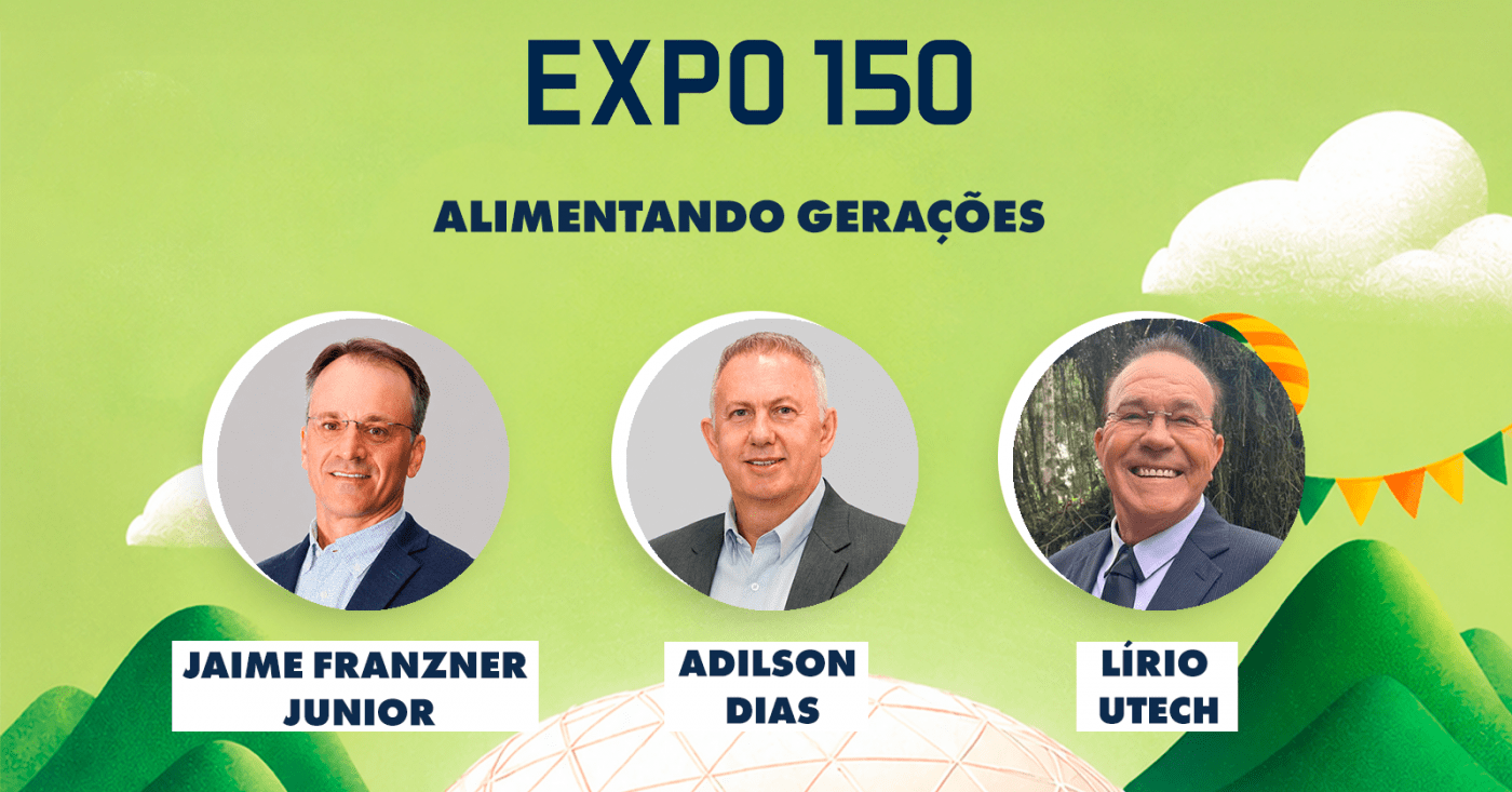 Cartaz da palestra Alimentando Gerações com Jaime Franzner Junior, Adilson José Dias e Lírio Utech.